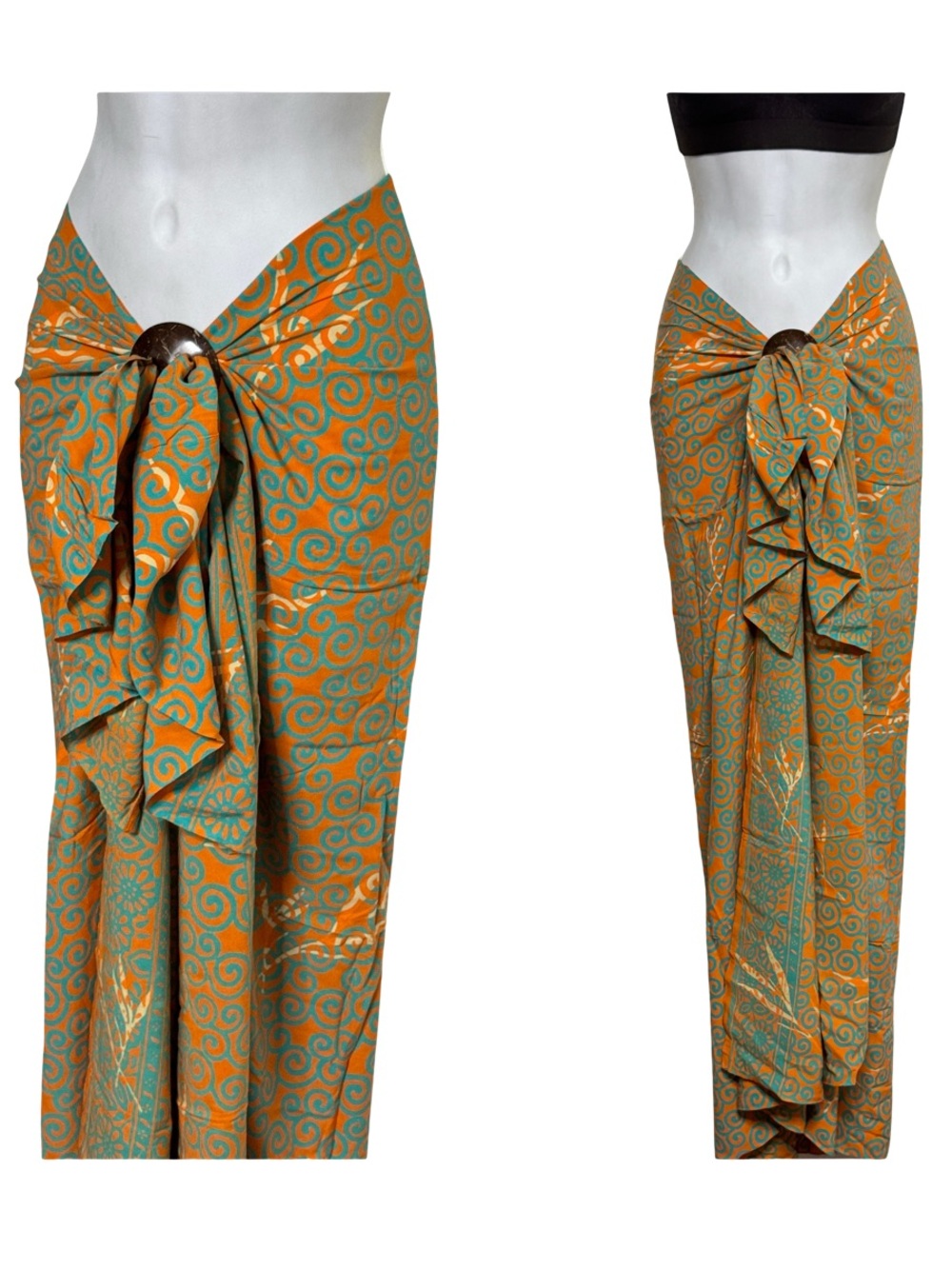Green and Orange Swirl Bali Sarong - Picture 9 of 10